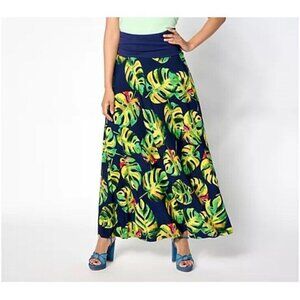 Attitudes By Renee Floral Printed‎ Como Jersey Skirt w/ Foldover Waist Size L